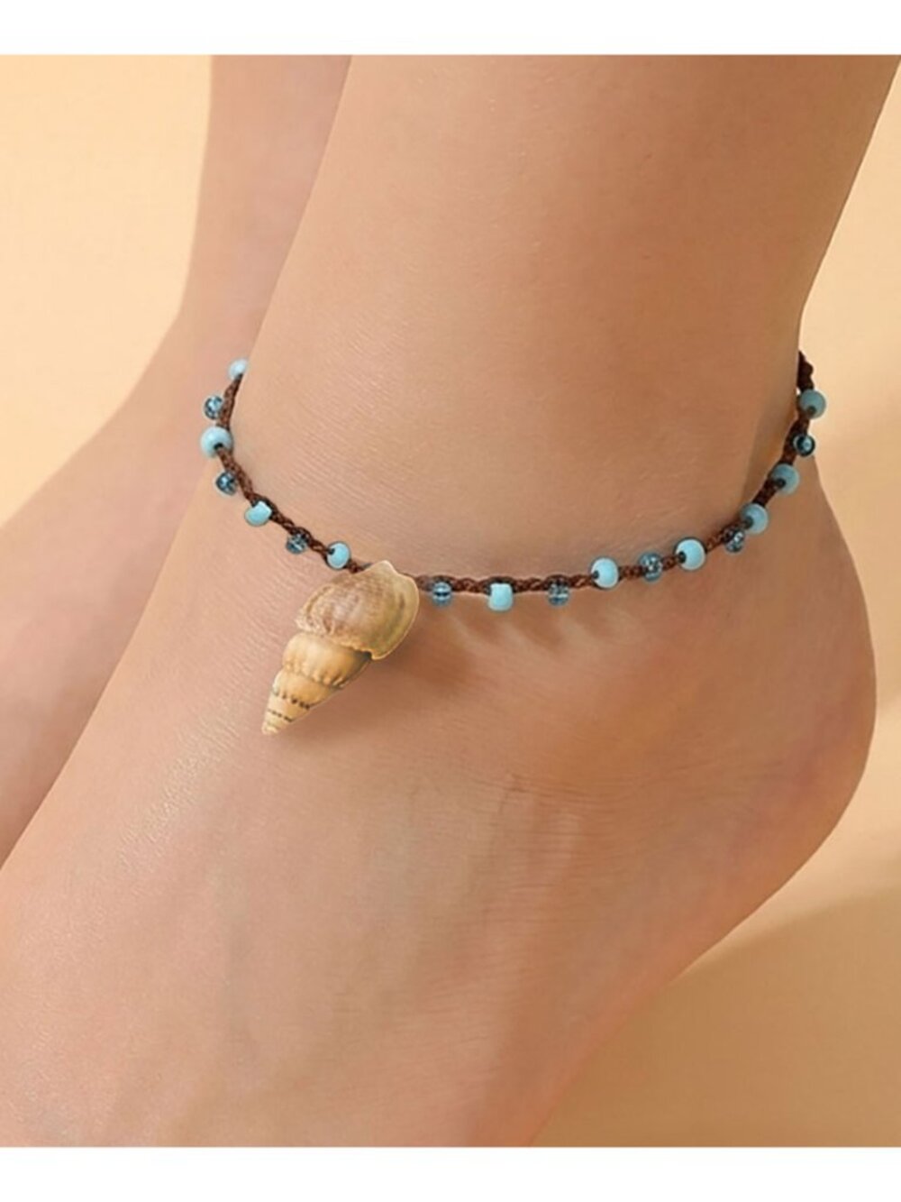 Tigerstars Turquoise Brown Seashell Charm Beaded Anklet
